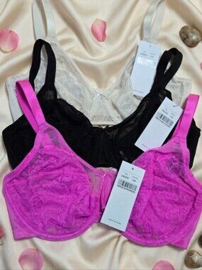 Nwt HSIA  Bundle Of 3 Lace Soft Mesh Underwire Minimizer Bras Size 34DDD